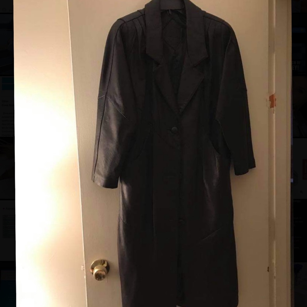 Black leather trench coat